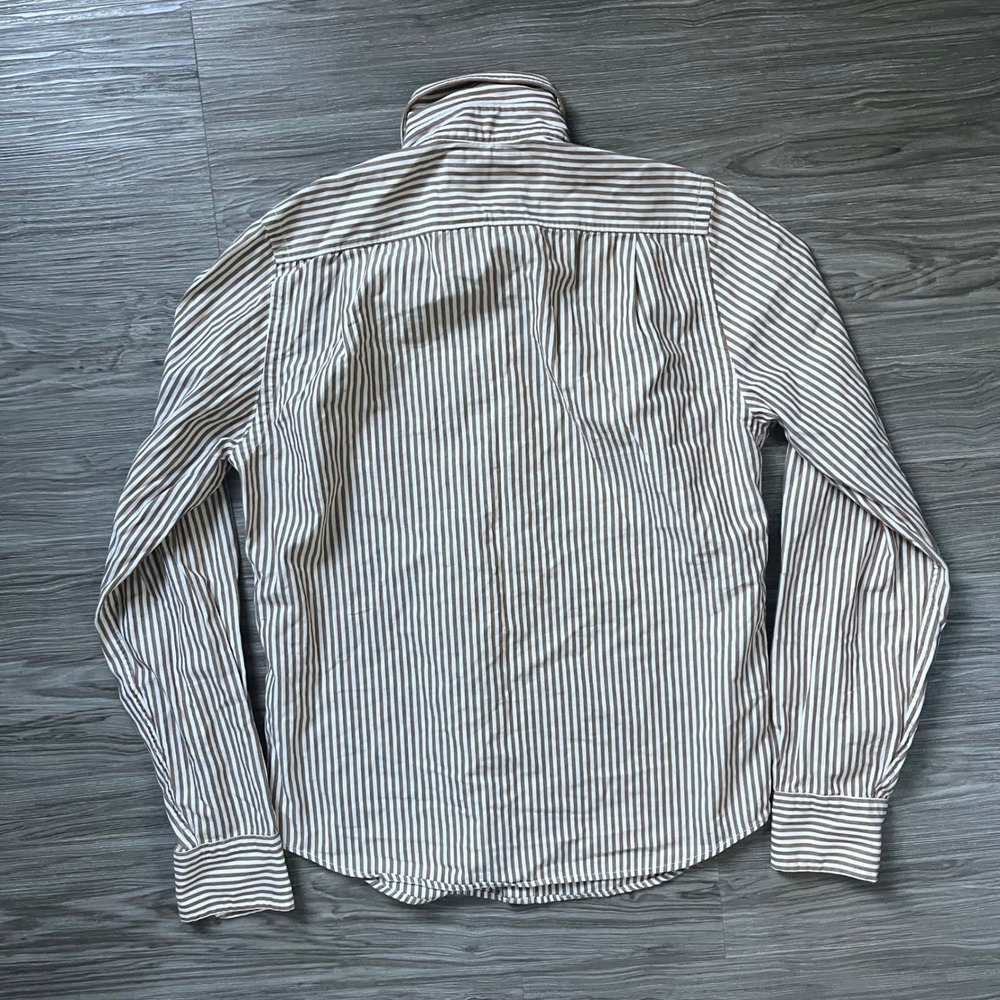 Hollister Mens Brown White Striped Cotton Button Down Shirt Small Long Sleeve - Picture 2 of 7